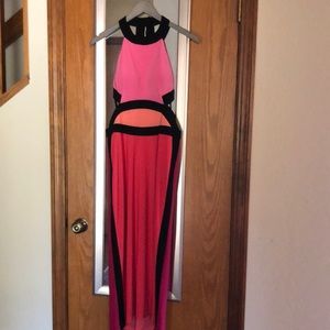 Stunning long backless dress- bright beautiful colors fits small-medium-stretchy